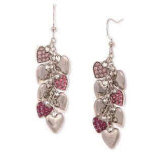 Holiday Lane Silver-tone Pave Rhinestone Heart Shaky Charm Linear Drop Earrings